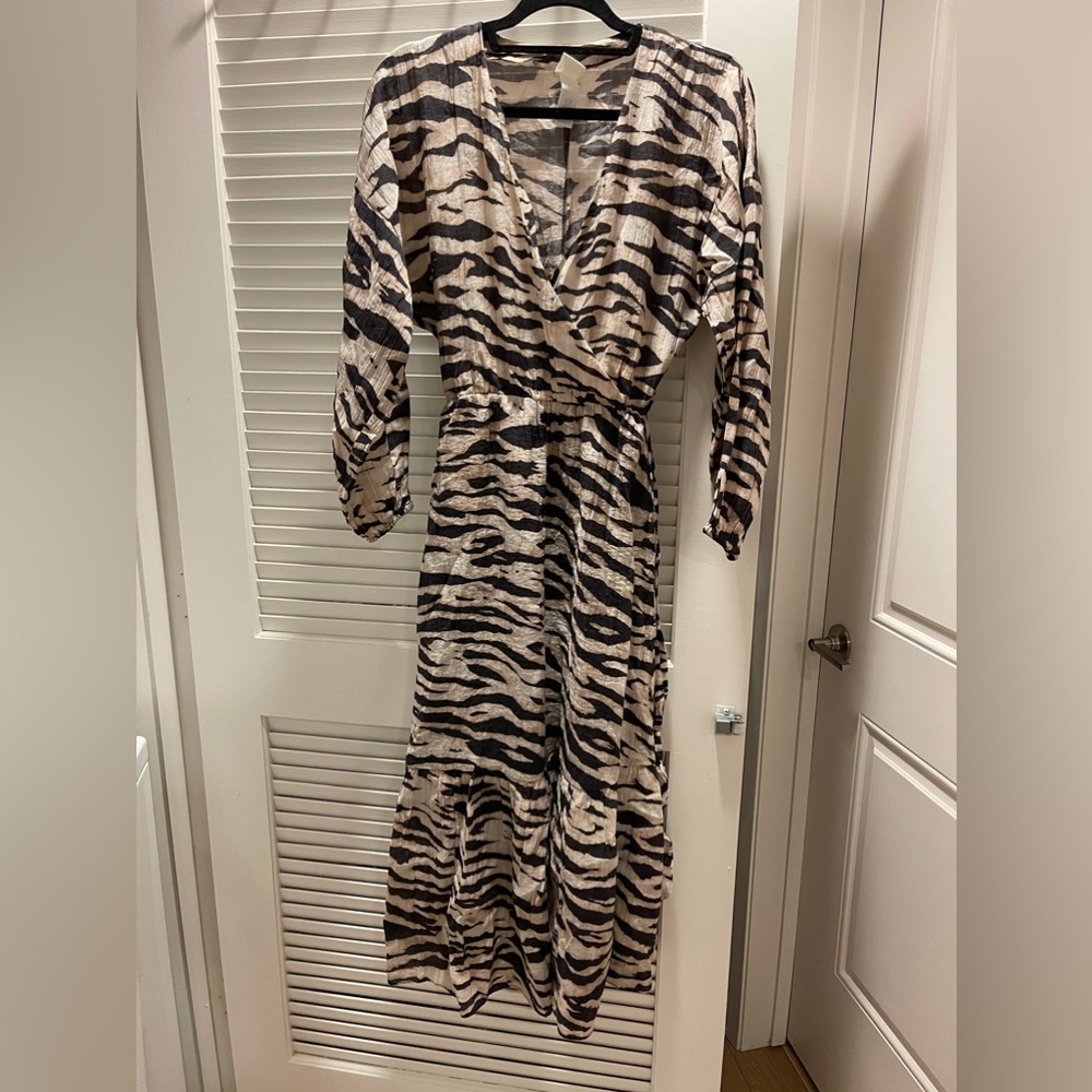 H&M Zebra Tie Waist Maxi Dress